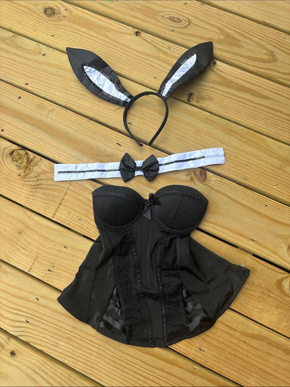 Black Bunny Costume Set with Headband & Collar - Brand: spirit Halloween XS